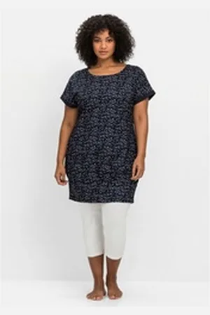 Sheego Shirtkleid Große Größen mit Alloverdruck und breitem Saum blau 52/54