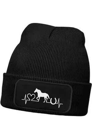 MoonWorks Bommelmütze Wintermütze Kinder Beanie für Mädchen Reiten Herzschlag Pferd mit schwarz