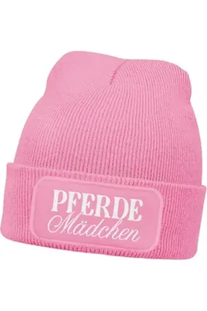 MoonWorks Bommelmütze Wintermütze Kinder Beanie für Mädchen mit Patch Pferdemädchen rosa