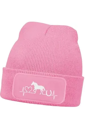 MoonWorks Bommelmütze Wintermütze Kinder Beanie für Mädchen Reiten Herzschlag Pferd mit rosa
