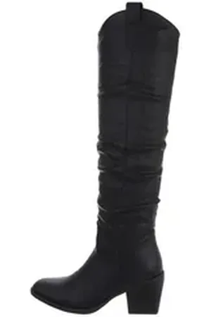 Ital-Design Damen Cowboyboots Freizeit Westernstiefel (81619245) Blockabsatz Overknees in Schwarz schwarz 39 EU