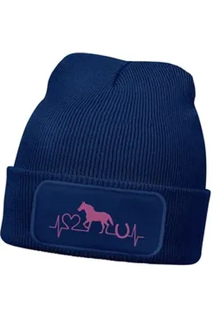 MoonWorks Bommelmütze Wintermütze Kinder Beanie für Mädchen Reiten Herzschlag Pferd mit blau
