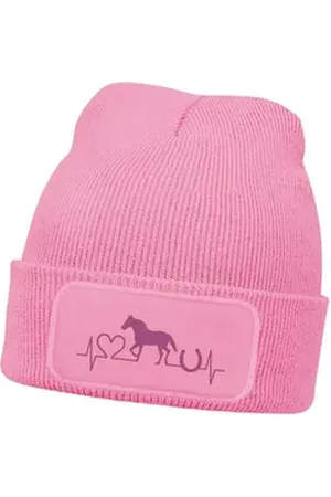 MoonWorks Bommelmütze Wintermütze Kinder Beanie für Mädchen Reiten Herzschlag Pferd mit rosa
