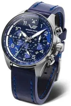 Vostok Chronograph Space Race Herrenuhr – 46 mm Herrenarmbanduhr 325A742-L, mit blauem Lederband