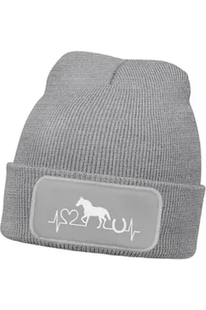 MoonWorks Bommelmütze Wintermütze Kinder Beanie für Mädchen Reiten Herzschlag Pferd mit grau