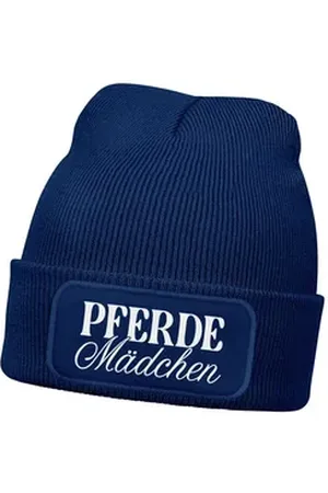 MoonWorks Bommelmütze Wintermütze Kinder Beanie für Mädchen mit Patch Pferdemädchen blau