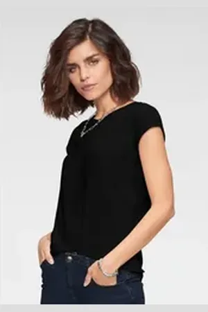 Tamaris T-Shirt Kurzarm, Regular Fit, unifarben, mit Rundhalsausschnitt schwarz 40
