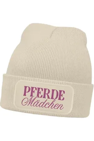 MoonWorks Bommelmütze Wintermütze Kinder Beanie für Mädchen mit Patch Pferdemädchen beige