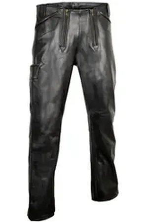 MDM Lederhose Herren Leder Zimmermannshose, Zunfthose aus Echtem Leder Schwarz W34