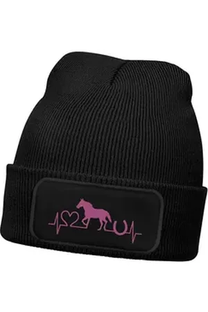 MoonWorks Bommelmütze Wintermütze Kinder Beanie für Mädchen Reiten Herzschlag Pferd mit schwarz