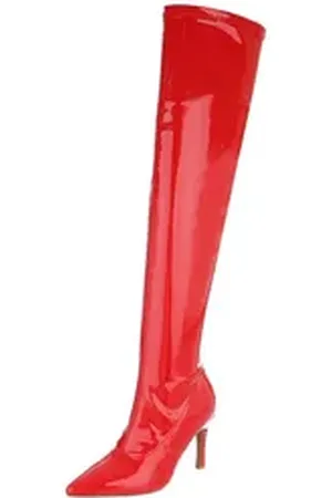 Ital-Design Damen Abendschuhe Party & Clubwear Overkneestiefel (88671739) Pfennig-/Stilettoabsatz Stiefel in Rot rot 40 EU