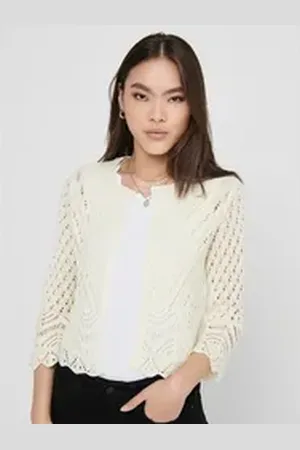 JACQUELINE DE YONG Cardigan Kurze Struktur Strickjacke 3/4 Arm Häkelspitze Cardigan JDYSUN JDYSUN 3/4 CROPPED CARDIGAN KNT gelb L