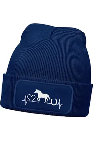 MoonWorks Bommelmütze Wintermütze Kinder Beanie für Mädchen Reiten Herzschlag Pferd mit blau
