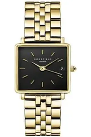 ROSEFIELD Quarzuhr Damenuhr Boxy XS Schwarz Gold eckig QMBG-Q025 goldfarben