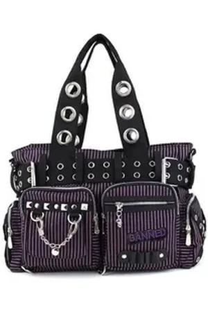 Banned Retro Schultertasche Sweet Revenge Lila Gothic Nieten, Verstellbarer Schultergurt lila