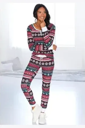 Lascana Pyjama (2 tlg) mit weihnachtlichem Muster grün|rot 44/46
