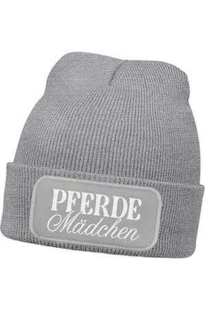 MoonWorks Bommelmütze Wintermütze Kinder Beanie für Mädchen mit Patch Pferdemädchen grau