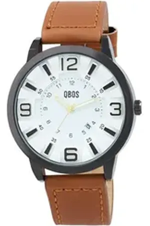 QBOS Quarzuhr 2900251 Herrenuhr mit Lederimitationsband, braun