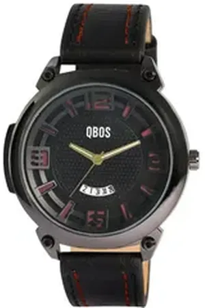 QBOS Quarzuhr 2900252 Herrenuhr mit Lederimitationsband, schwarz/ weiß