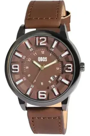 QBOS Quarzuhr 2900251 Herrenuhr mit Lederimitationsband, braun
