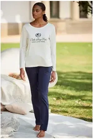 Lascana Pyjama (2 tlg) mit Flockdruck blau 40/42
