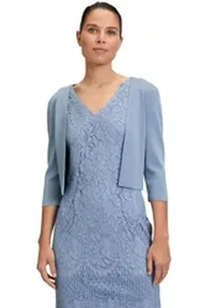 Vera Mont Strickjacke Strickbolero langarm (1-tlg) Ärmelschlitz blau XXL
