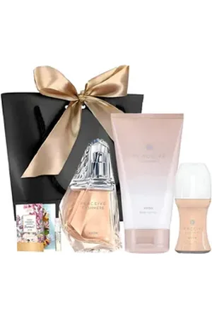 Avon Eau de Parfum PERCEIVE CASHMERE Spray 50ml, Körperlotion 150ml, Deoroller, 5-tlg., Duftkerzen, Geschenkset, Orientalisch, Luxus, Duftnote