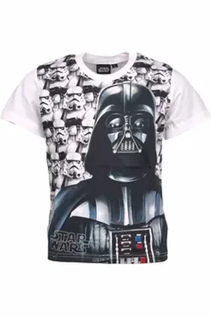 STAR WARS T-Shirt Darth Vader und Sturmtruppler Jungen Kurzarmshirt aus Baumwolle Gr. 104 - 152 cm weiß 104 cm