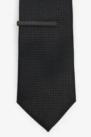 Next Krawatte Schmale Krawatte aus Recyclingpolyester + Klammer (2-St) schwarz ONE