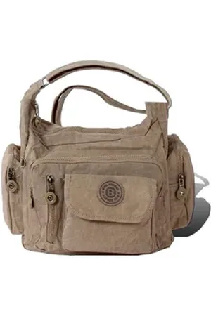 Bag Street Schultertasche Damenhandtasche Schultertasche (Schultertasche), Schultertasche Nylon, stone (grau, braun) ca. 30cm x ca. 22cm braun|grau