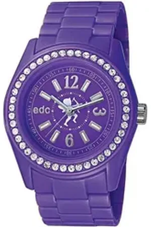 ESPRIT Edc by Quarzuhr Disco Glam Purple with Stones, aus Kunststoff, Edelstahlboden, Violett, Zirkonia, Faltschließe