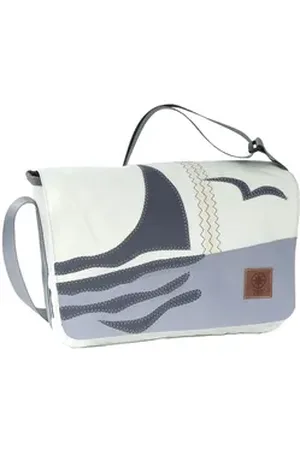 360° 360Grad Laptoptasche Messengerbag Barkasse Mini Weiss Blau, Recycling Segeltuch weiß