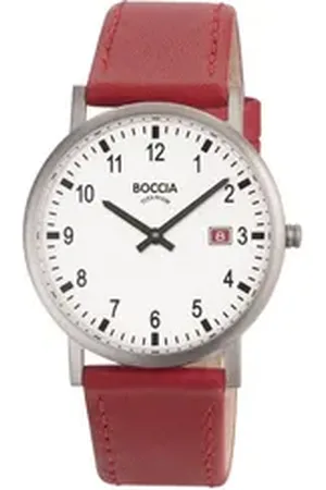 Boccia Titanium Boccia Quarzuhr Titan mit Lederband Rot weiß