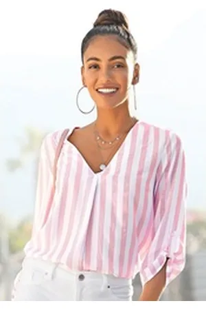 Lascana Schlupfbluse mit Streifenprint, leichte Webware, Damenbluse rosa|weiß 48