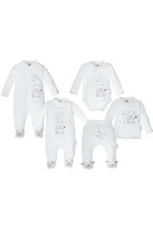 Makoma Erstausstattungspaket Baby Strampler Set Schlafanzug Wickelbody Wickeljacke Hose mit Fuß (Set, 6-tlg., 6-tlg) 100% Baumwolle weiß 56