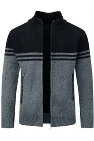 Allthemen Cardigan mit Stehkragen Grobstrick warmer Strickpullover für Winter schwarz S