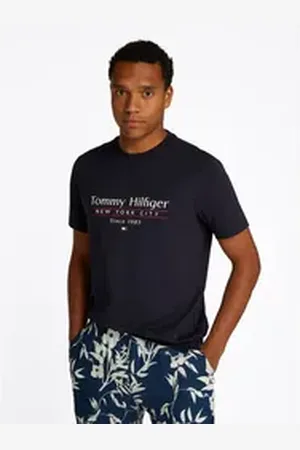 Tommy Hilfiger T-Shirt HILFIGER CENTER STACK TEE mit großem Schriftprint blau XXL