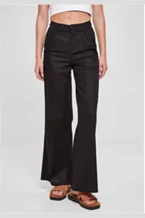 Urban classics Funktionshose Ladies High Linen Mixed Wide Leg Pants Leinenhose Damen 32