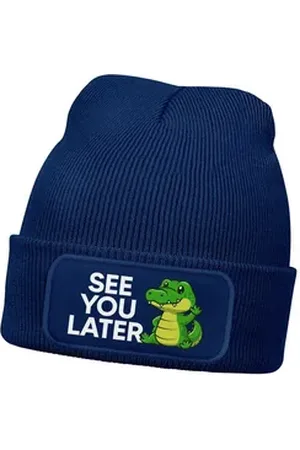 MoonWorks Bommelmütze Wintermütze Kinder Beanie für Mädchen mit Patch Aufdruck Spruch blau