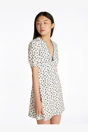 Tommy Hilfiger Minikleid TJW SS CREPE MINI DRESS mit Schleifendetail, Vogelmuster weiß XS (34)