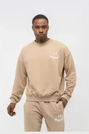 Tom Barron Freizeitanzug Mens Oversize Happy Print Sport Sweatshirt, mit sportivem Design braun L