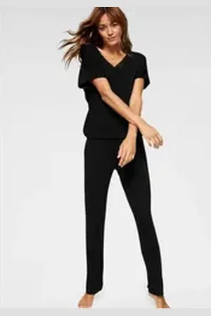 Lascana Pyjama (2 tlg) mit Spitze und Saumbändchen schwarz 32/34