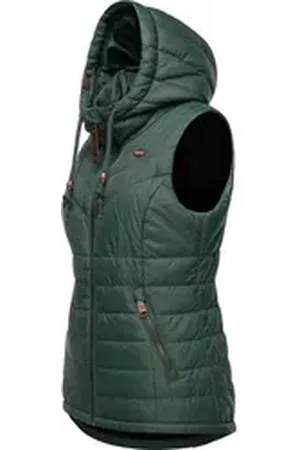 Ragwear Steppweste Lucinda Vest Weich gefütterte Damen-Weste mit Kapuze grün XL (42)
