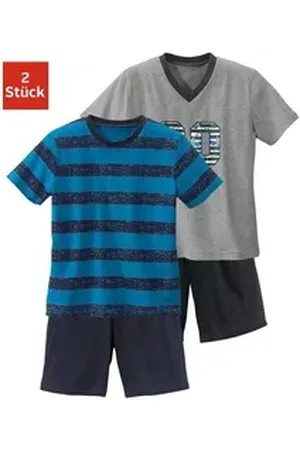 AUTHENTIC LE JOGGER Pyjama (4 tlg., 2 Stück) mit lässigem Druck und gedruckten Streifen bunt|grau 110/116