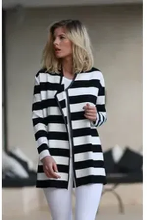 Passioni Cardigan Lockerer offener Cardigan mit breiten Streifen in Schwarz und Weiß weiß XL