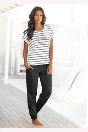 Buffalo Pyjama (2 tlg) im Streifenlook mit farbigem Frontprint schwarz 48/50