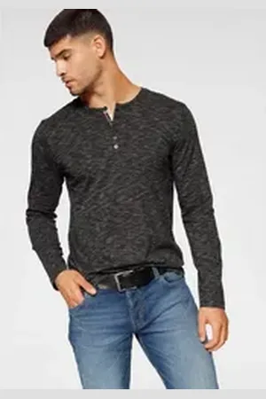 Bruno Banani Langarmshirt schmale Passform, melierte Optik und Druck grau L (52/54)