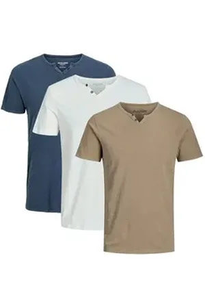 JACK & JONES T-Shirt 3er Pack Split (Spar-Set, 3-tlg) T-Shirt - Baumwolle - Atmungsaktiv - Aus hochwertigem Slub-Gewebe beige|blau|bunt XXL