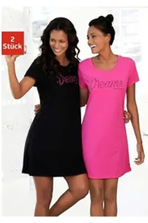 vivance collection Dreams Sleepshirt (2er-Pack) mit Print in Spitzenoptik rosa|schwarz 36/38