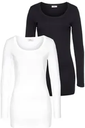 FLASHLIGHTS Langarmshirt (Packung, 2-tlg) sehr figurbetonter Schnitt, Rundhalsausschnitt, aus 100% Baumwolle schwarz|weiß 48/50 (XL)